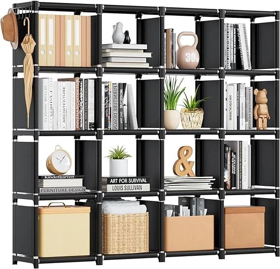 Mavivegue Book Shelf 16 Cube Storage Organizer DIY Bookcase Metal Cube Bookshelf