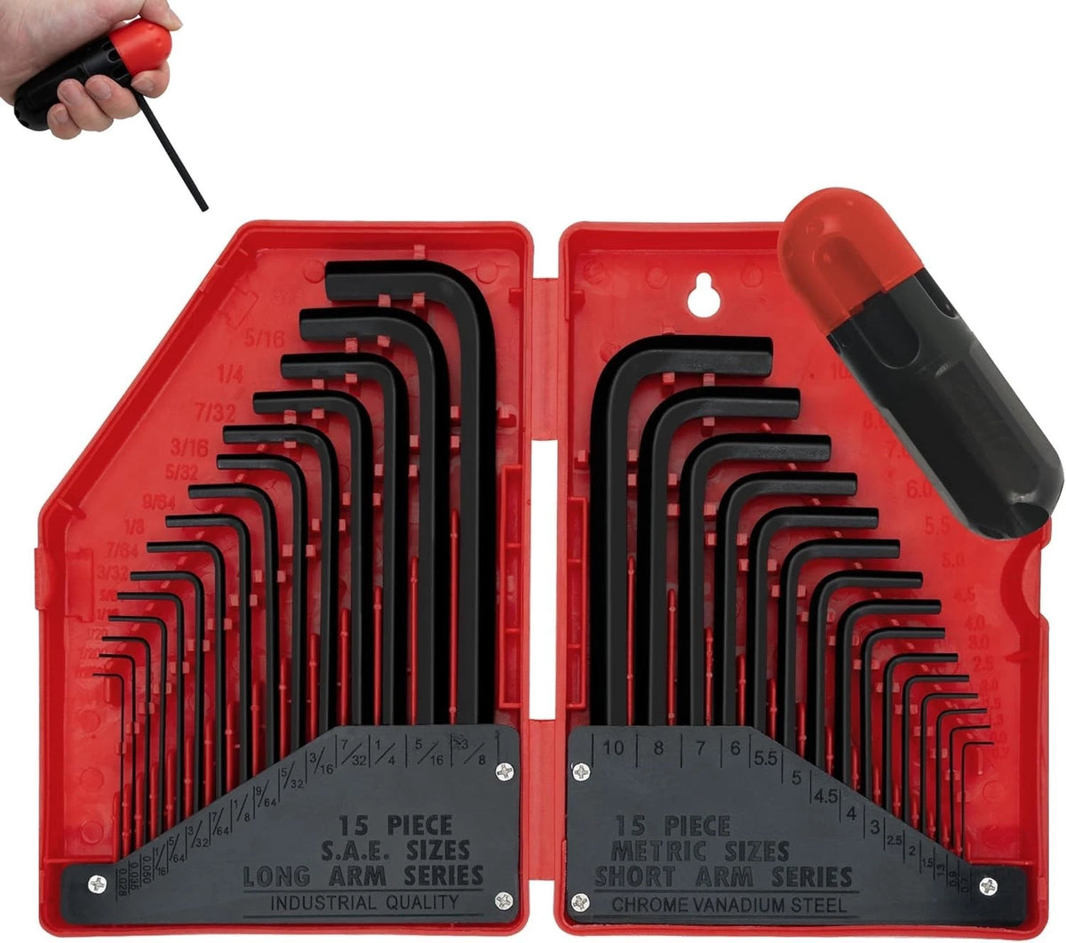 AMM 31-Piece Hex Key Wrench Set Metric and SAE Allen Wrenches 0.7-10mm 0.028-3/8