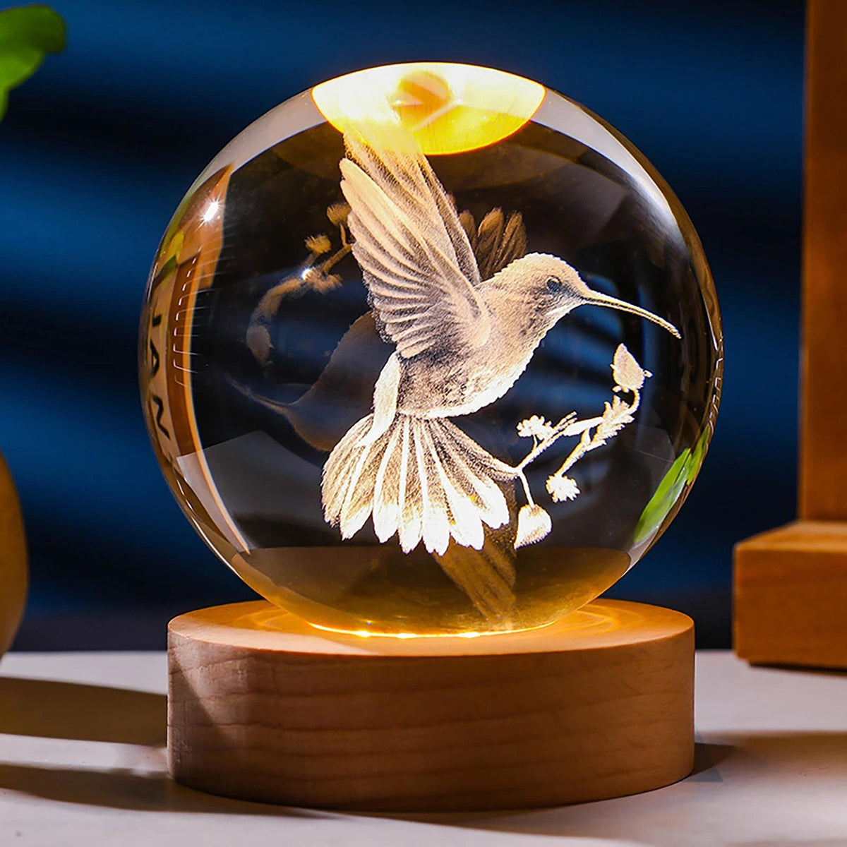 3D Hummingbird Crystal Ball 60Mm - Hummingbird Figurine Glass Animal Decor for R