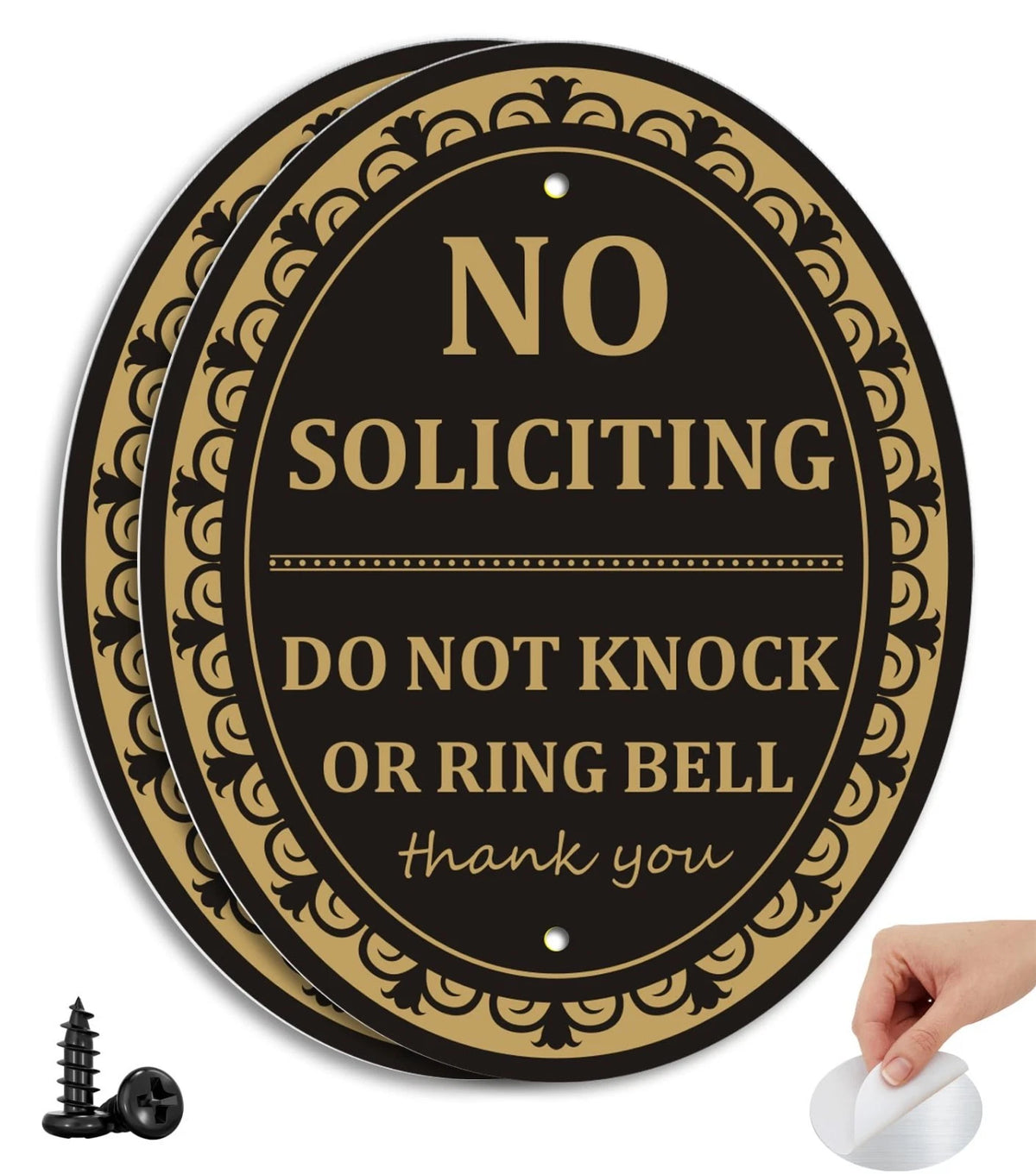 (2 Pack) Metal Self-adhesive No Soliciting Sign for Front Door - 6