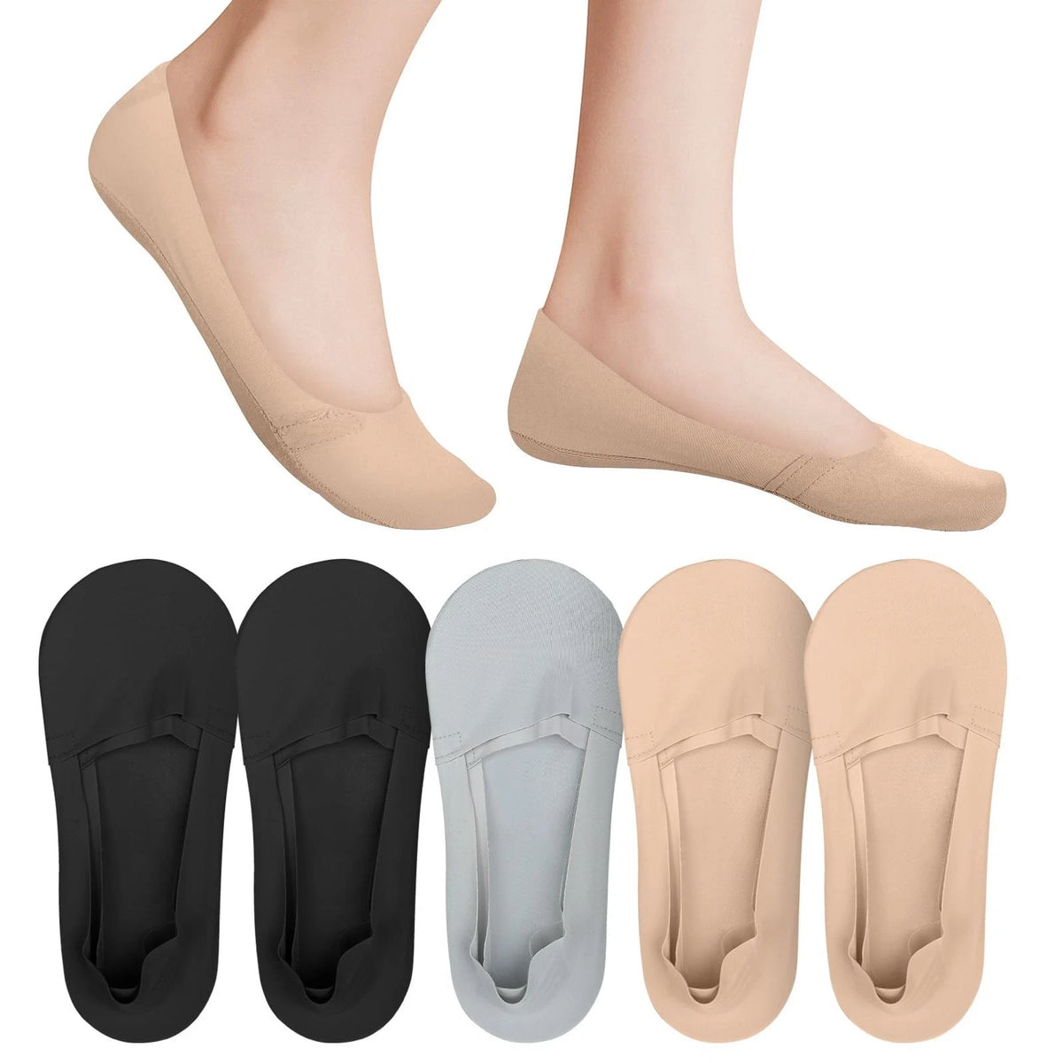 5 Pack Invisible Socks for Women Non Slip Low Cut Invisible Liner Footies Thi...