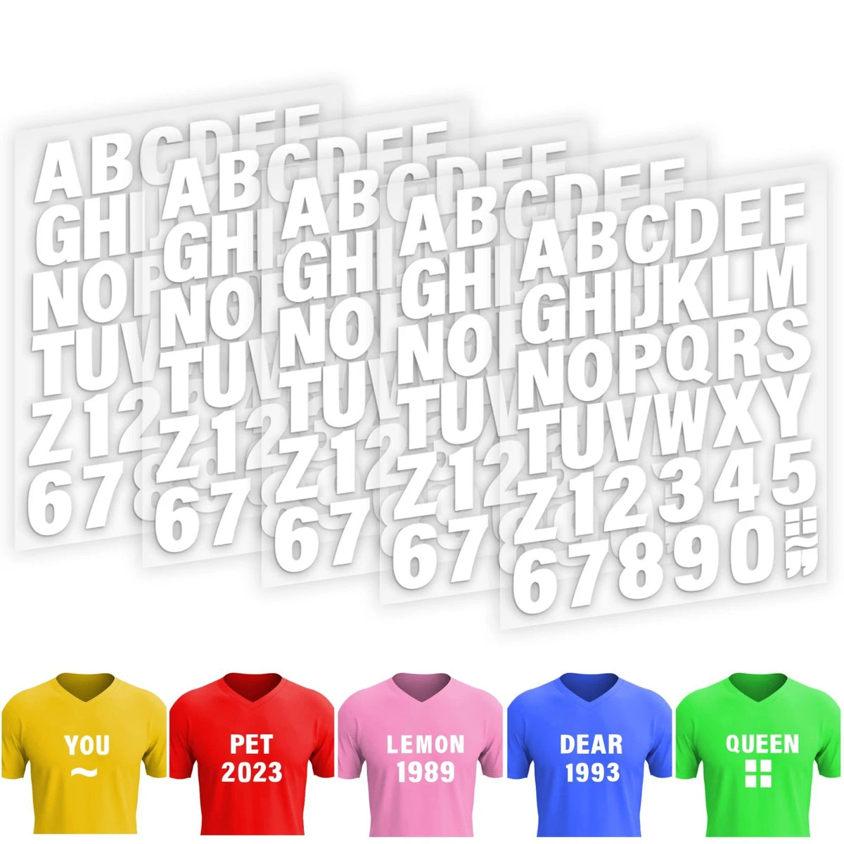 Iron-On Letters - 5 Sheets, 215 Pieces White PU Heat Transfer Vinyl, 2 Inch A-Z