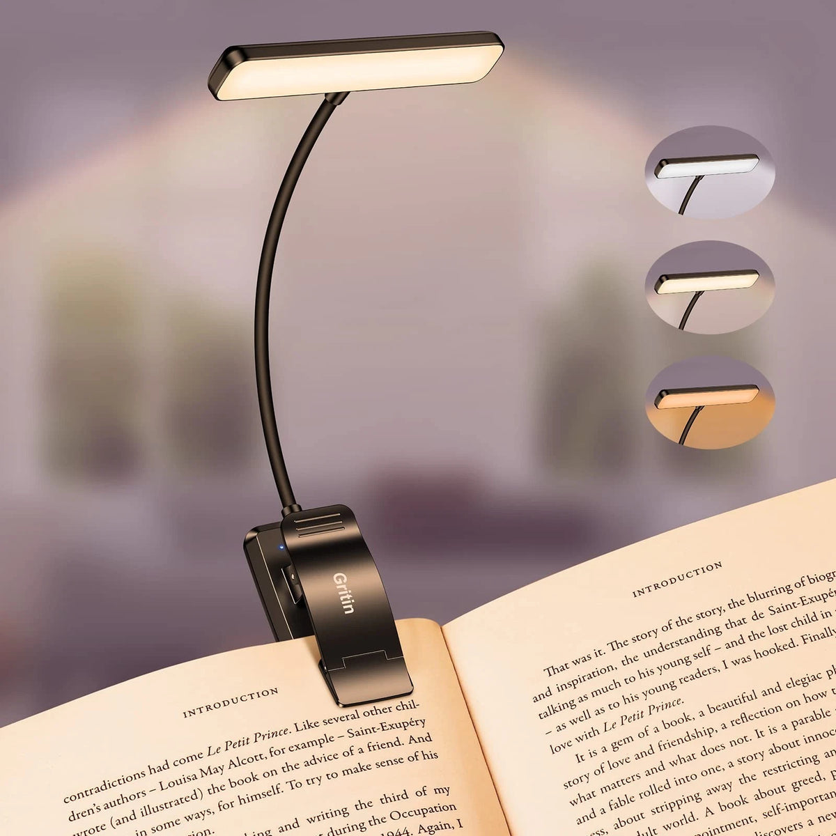 19 LED Rechargeable Book Light for Reading in Bed with Memory Function- E
