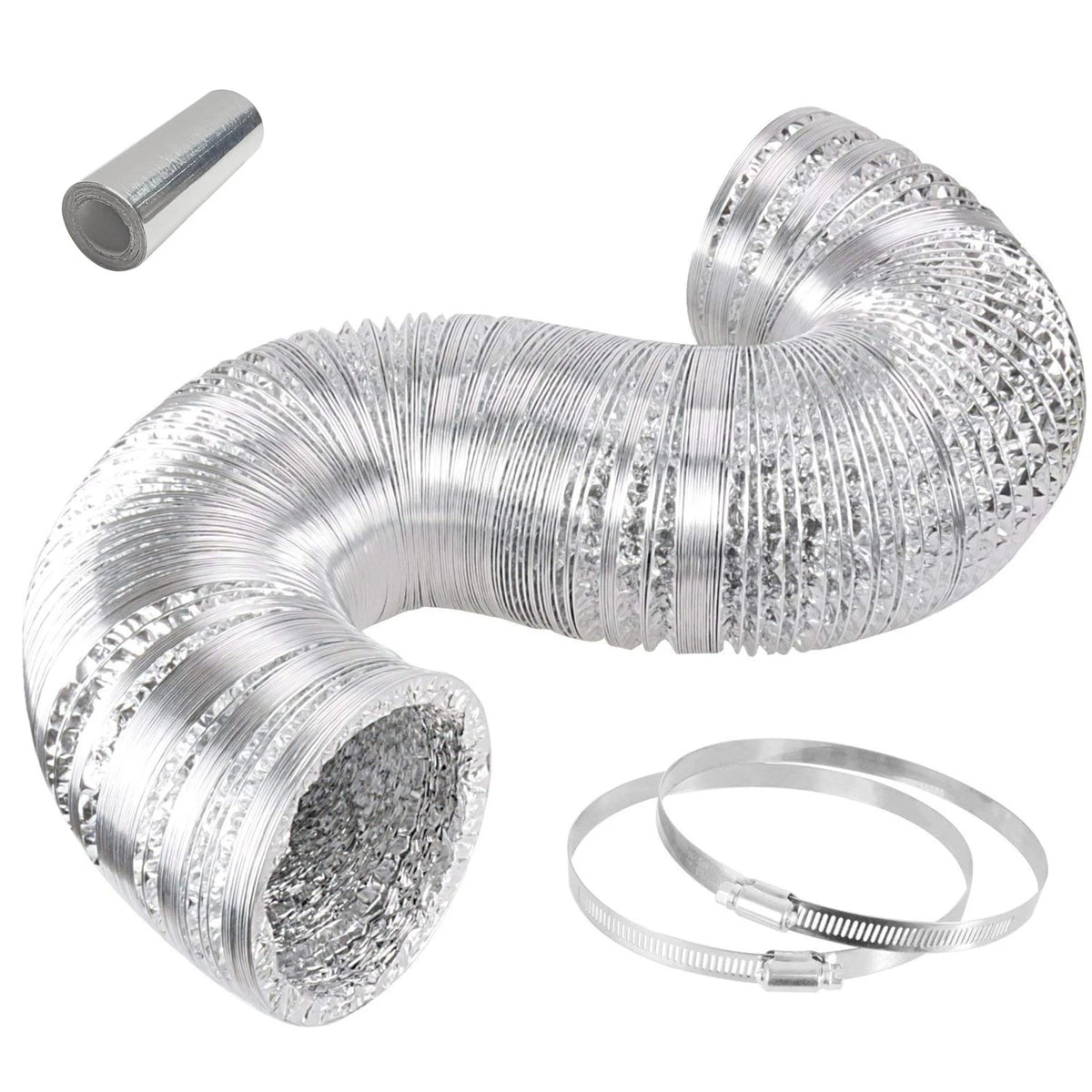 Dryer Vent Hose 4 inch 8 feet Flexible Aluminum Foil Ducting with 2 Clamps for H