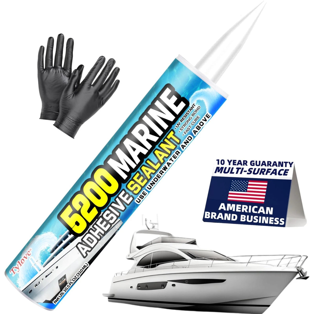 5200 Marine Sealant for Boats & RVs-Fast-Cure (30 Mins), Waterproof, UV-Resistan
