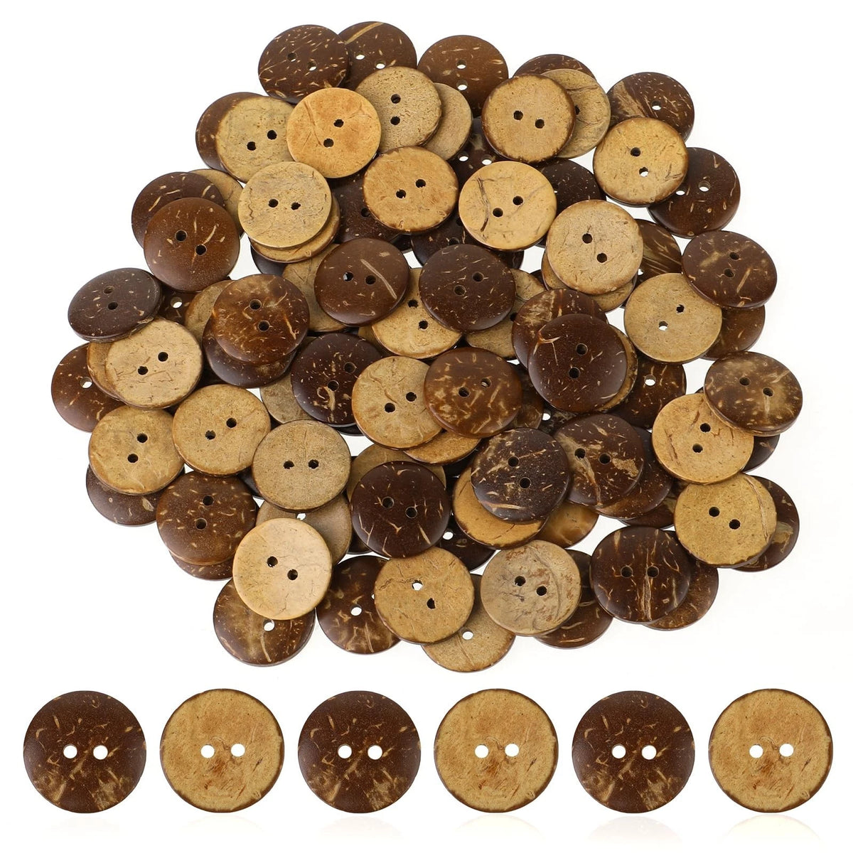 100pcs Natural Coconut Shell Buttons Sewing Buttons 2 Hole Big Buttons, 3/4 Inch
