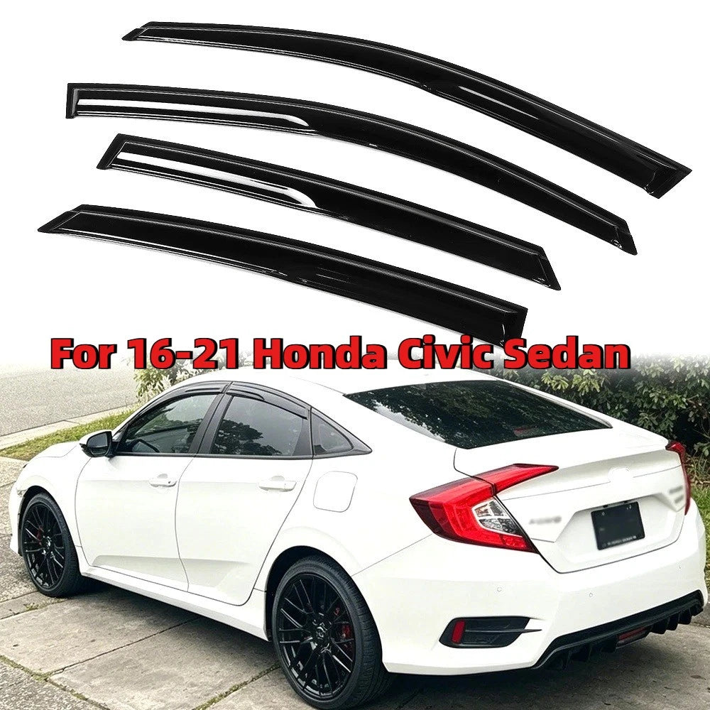 4PCS Mugen Style Window Visor For 16-21 Honda Civic Sedan Rain Guard Deflector
