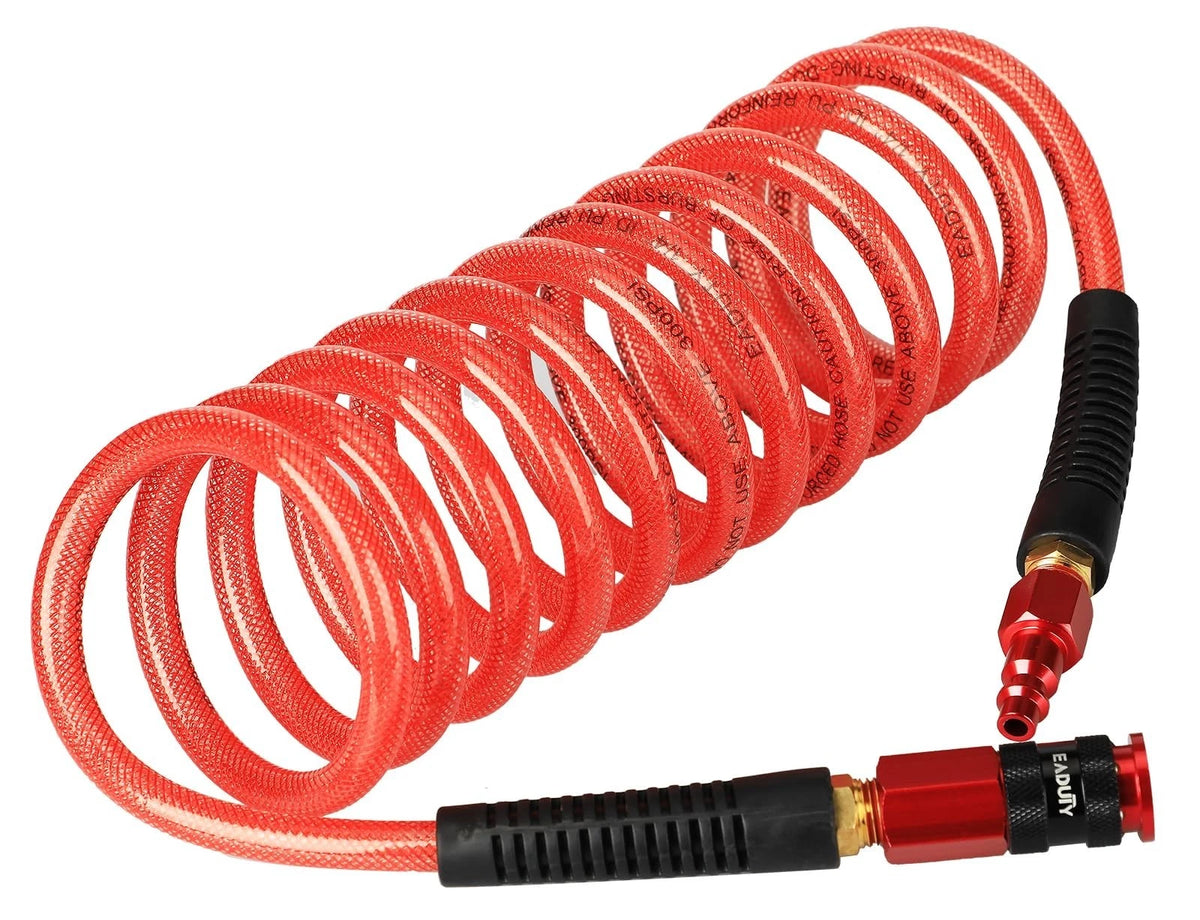 Heavy Duty Reinforced Polyurethane Recoil Air Hose 1/4 in x 10 ft, Lightweight