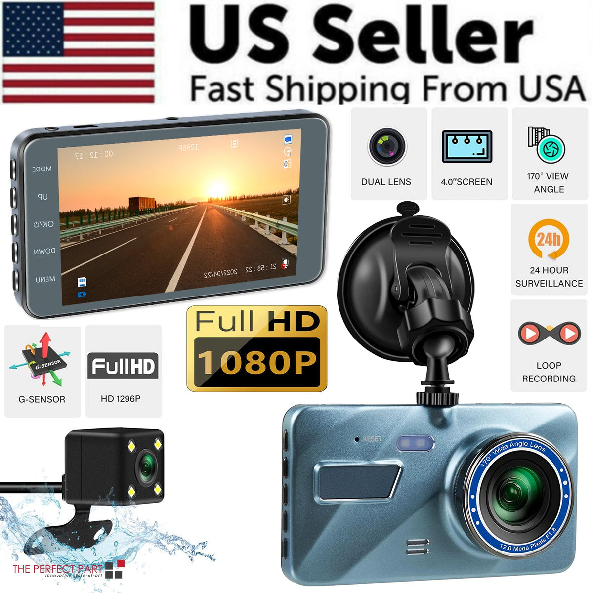 HD 1080P Car Dual Lens Dash Cam 4