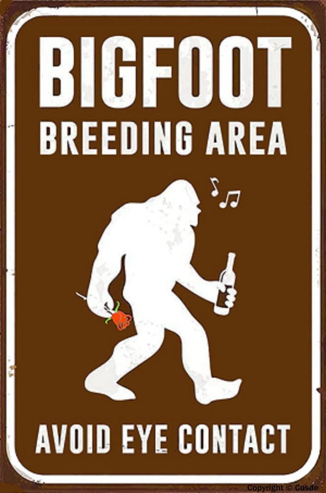Bigfoot Humor Breeding Area Avoid Eye Contact Road Metal Tin Sign Vintage Highwa