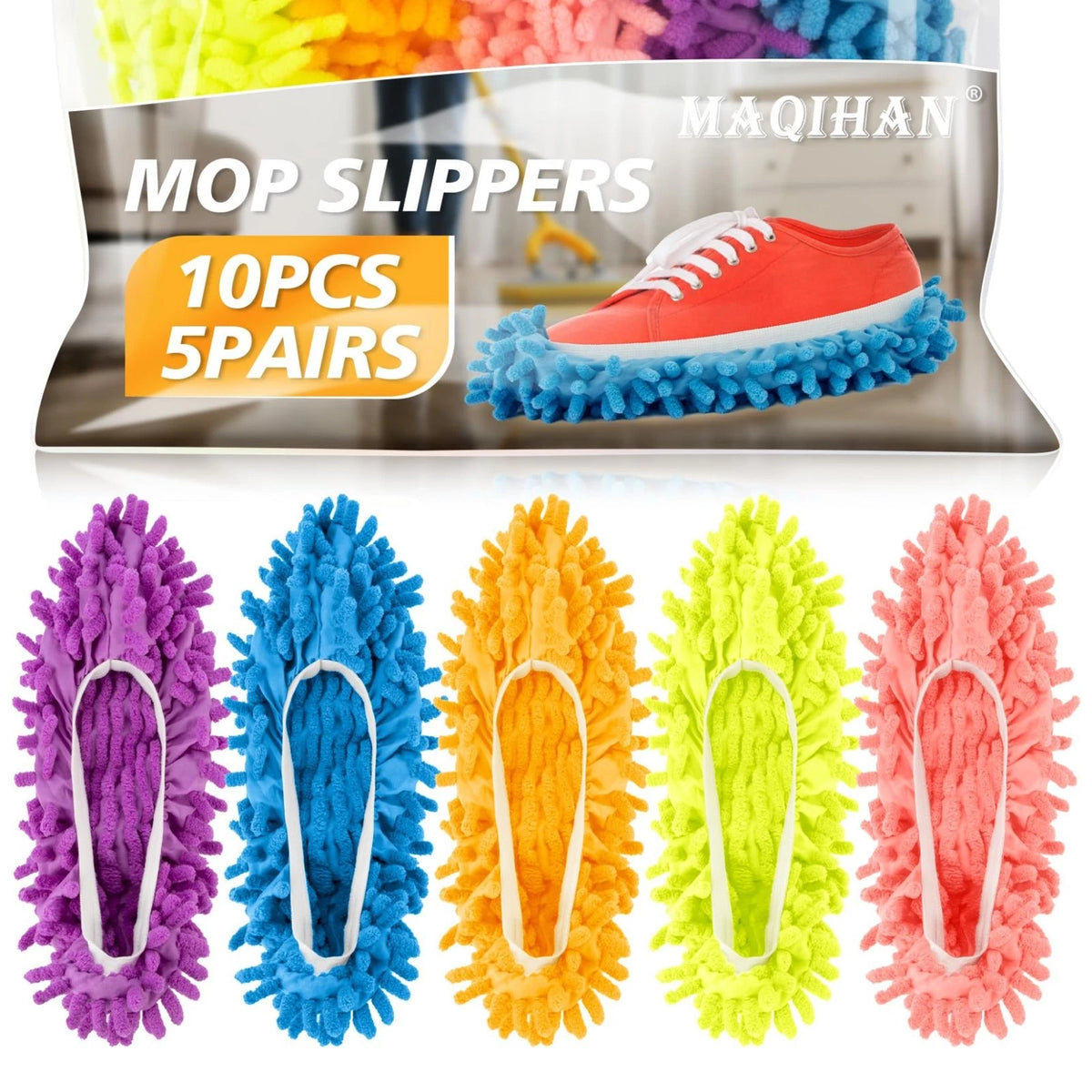 10 Mop Slippers for Floor Cleaning - Size 8 Mop Socks Women Mopping Cleaning Soc