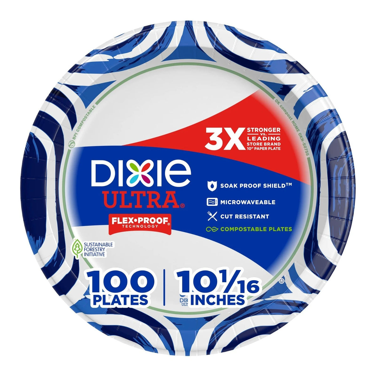 Ultra, Large Paper Plates, 10 Inch, 100 Count, 3X Stronger*, Heavy Duty, Microwa