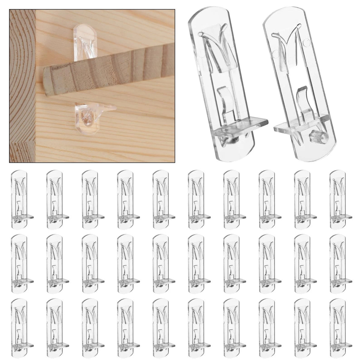 30PCS Clear Plastic Locking Shelf Support Pegs, SelfLocking Cabinet Shelf Pin...