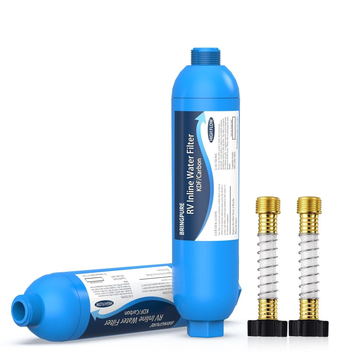 RV Inline Water Filter with Flexible Hose Protector, NSF 42/372 Certified, Reduc