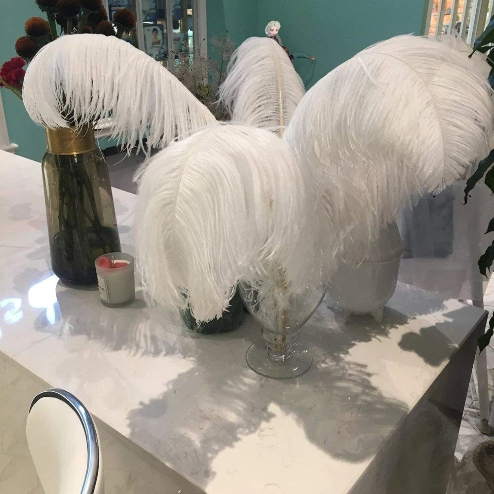 10 PCS Ostrich Feathers 14-16 Inch 35-40cm White Plume Wedding Centerpieces