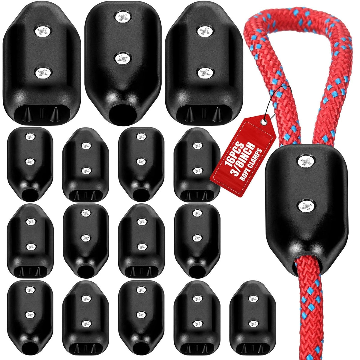 16 Pcs Rope Clamps Reusable Rope Clamp 3/8 Inch Black Plastic Rope Connector ...