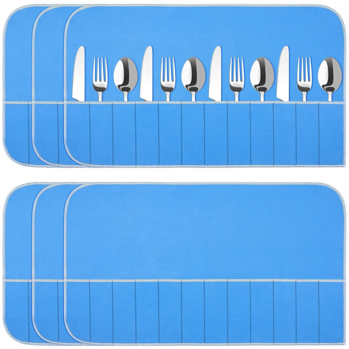 6 Pieces anti Tarnish Silver Storage Bags Silverware Blue Holder for Flatware St