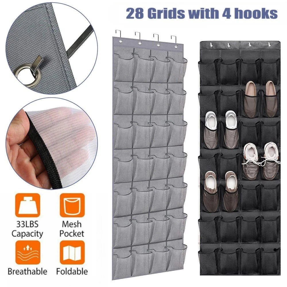 28 Pocket Over Door Shoe Organizer Rack Hanging Storage Holder Hanger Bag Closet