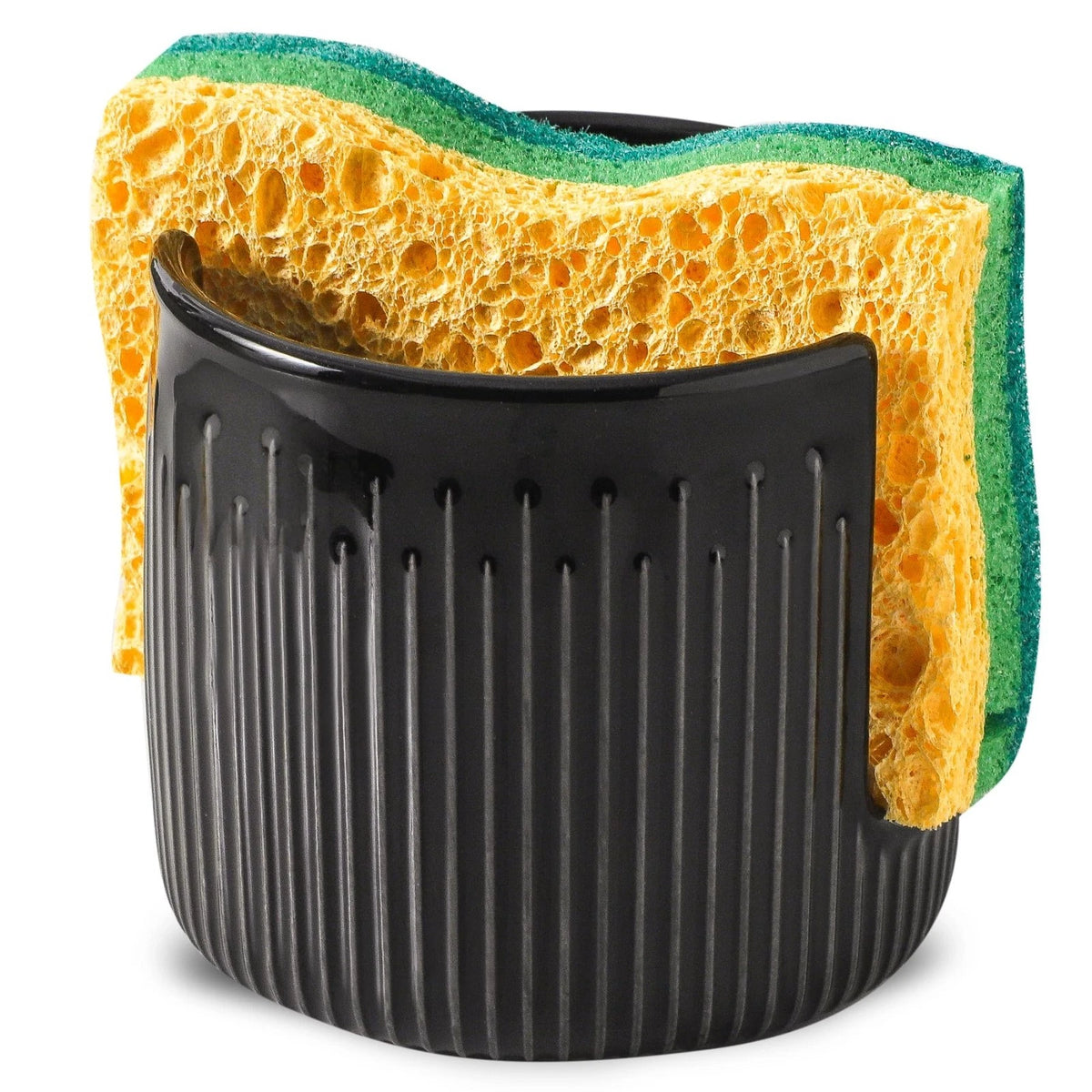 Ceramic Sponge Holder for Kitchen Sink, Scrub Sponge Dish Rack, Farmhouse Compac