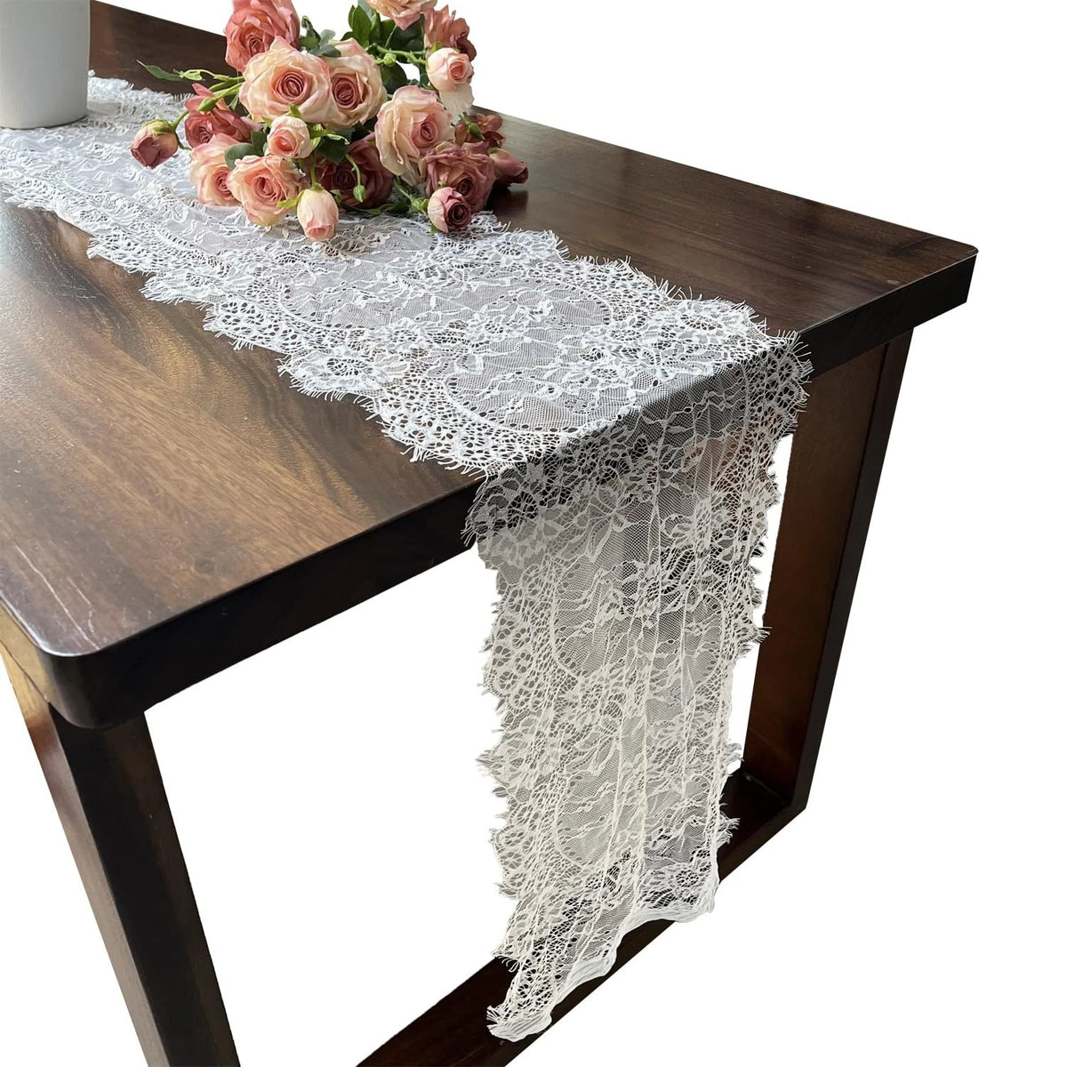 1 Pcs White Lace Table Runner 14 x 120 Inch Vintage Rustic Table Runner for Wedd