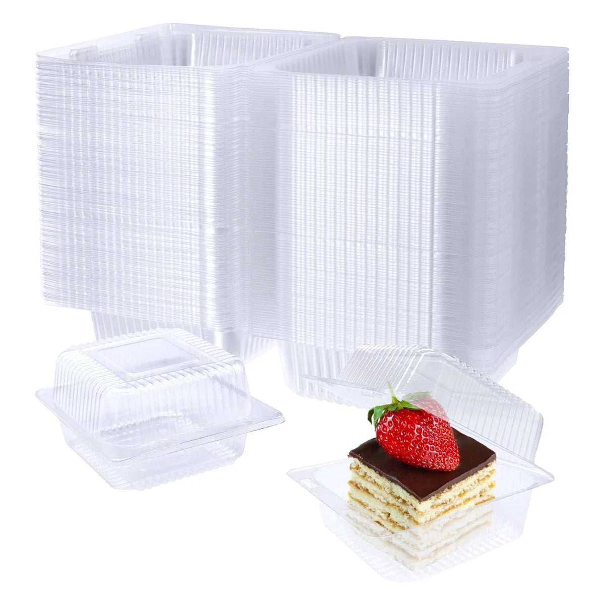 100 Clear Plastic Hinged Food Containers with Lids for Takeout and Desserts