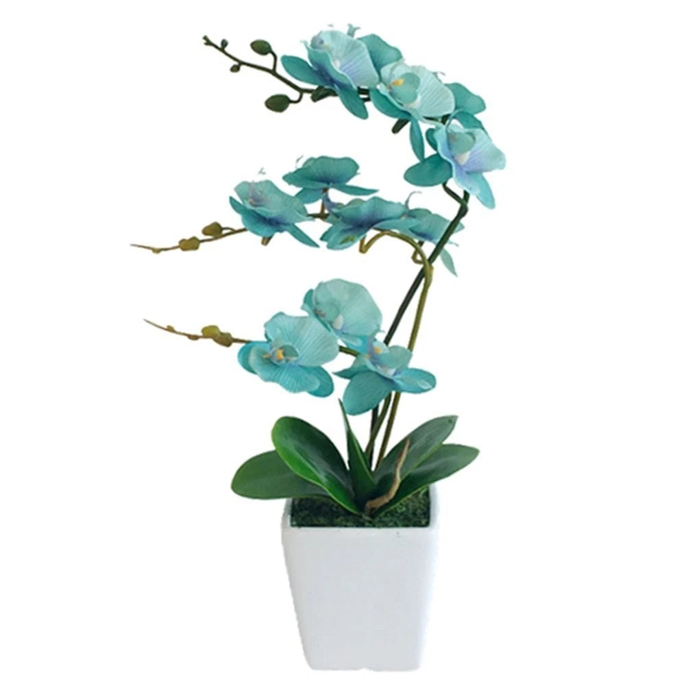 15 Inch Artificial Silk Phalaenopsis Orchid Flower Plant Pot Teal Arrangement