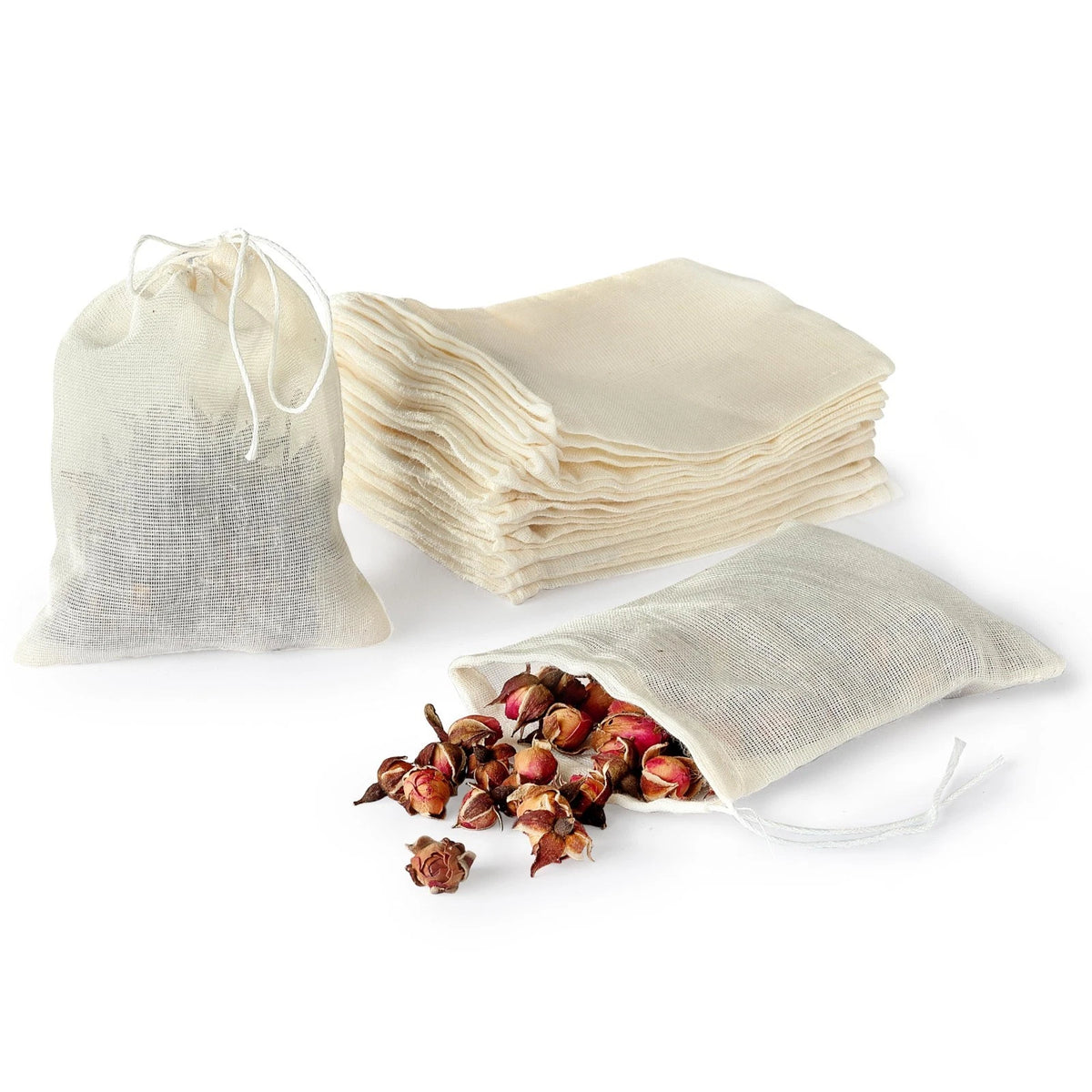 20 PCS Reusable Tea Bags, Empty Muslin Sachet Bags with Drawstring, Spice Bags
