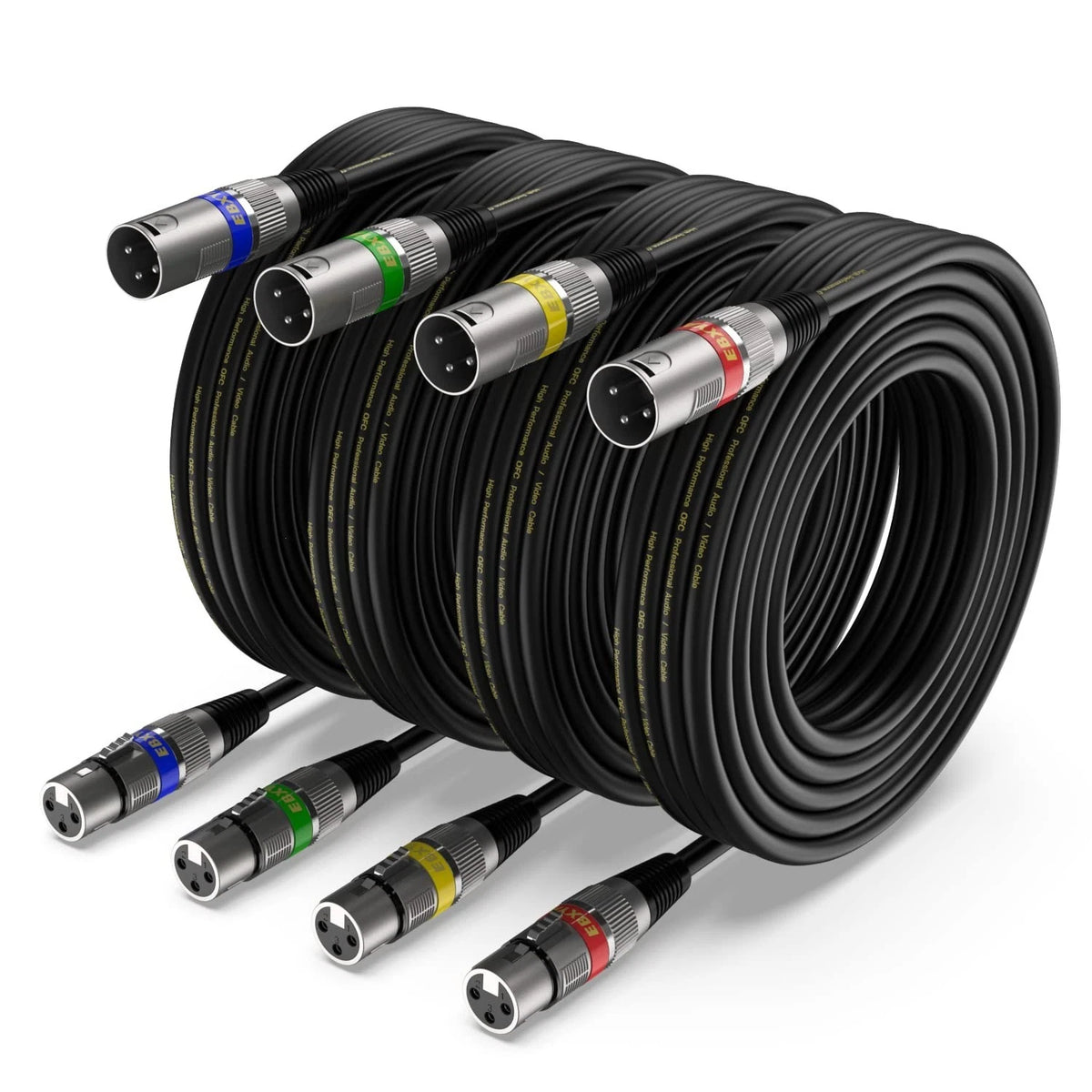 XLR Cable 15ft 4 Packs - Balanced DMX Cable with 3-Pin XLR Male to Female Mi...