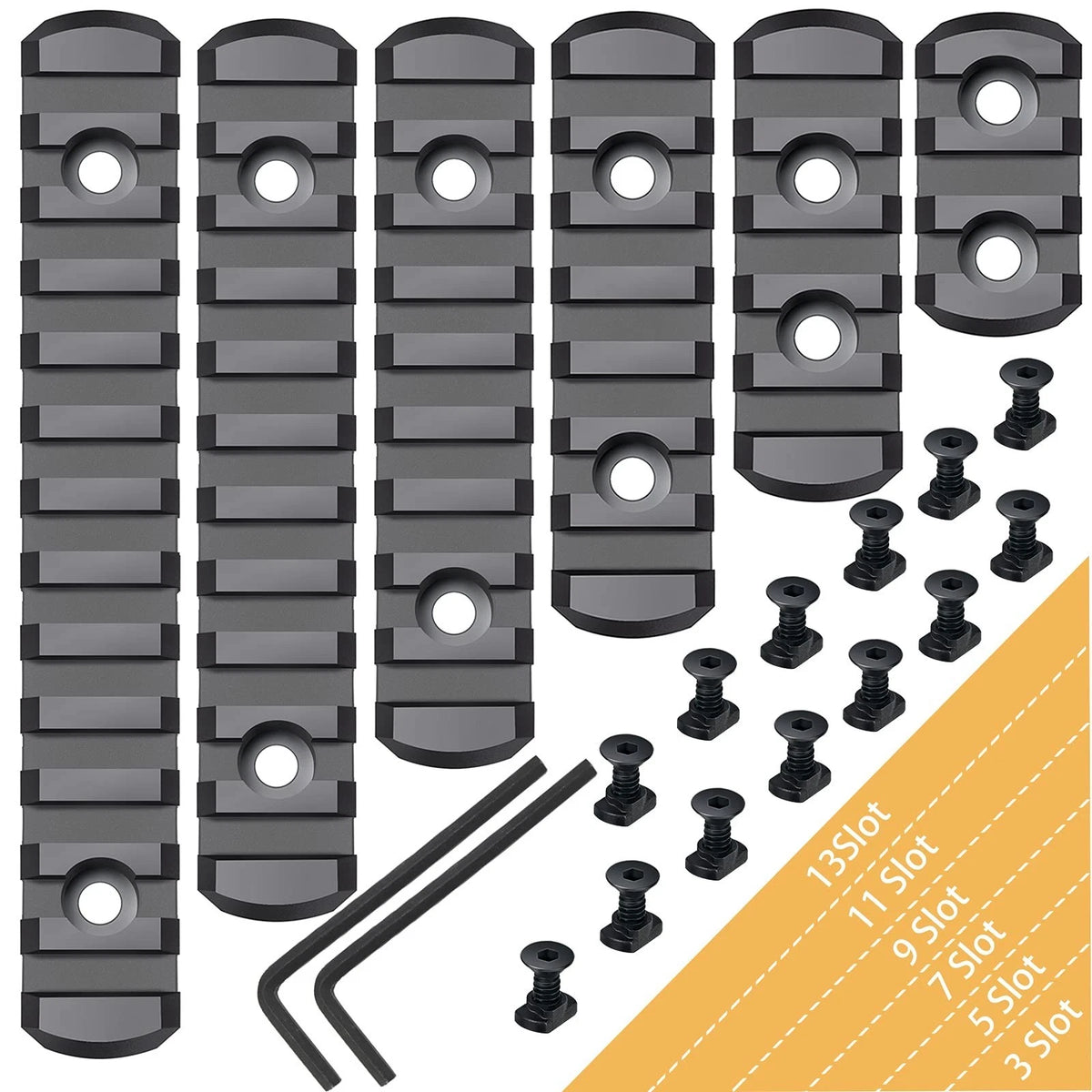 6 Pack Lock Picatinny Rail 3/5/7/9/11/13 Slot Set M-Lok Picatinny Rail