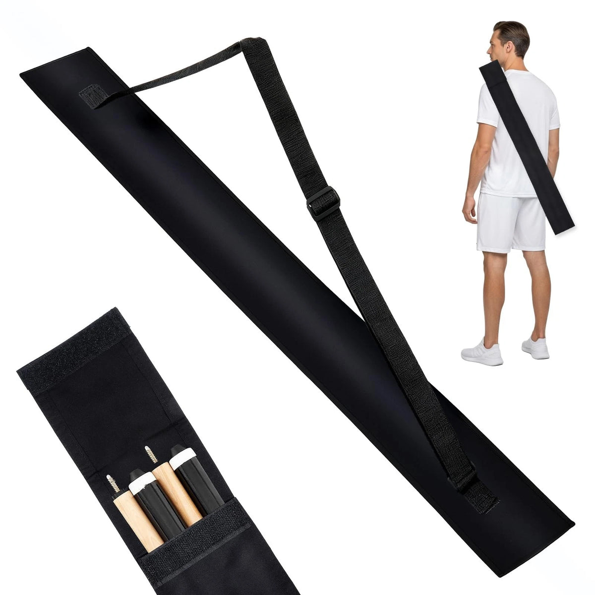 Pool Cue Case 2x2, Pool Stick Case for Holding 2 Butts & 2 Shafts Black Billiard