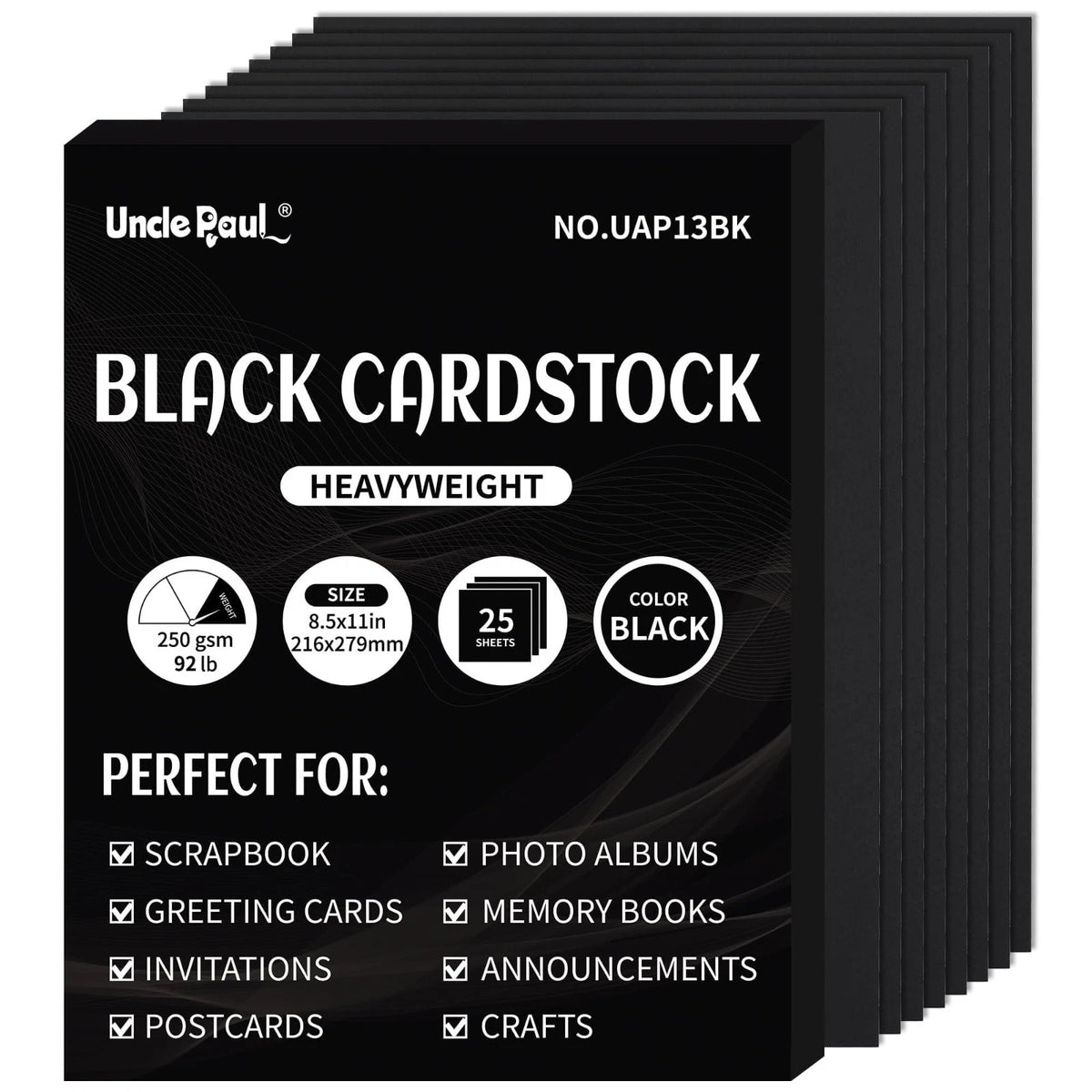 Black Cardstock - 8.5'' x 11'' 92lb Cover Card Stock Heavyweight Paper Perfect f