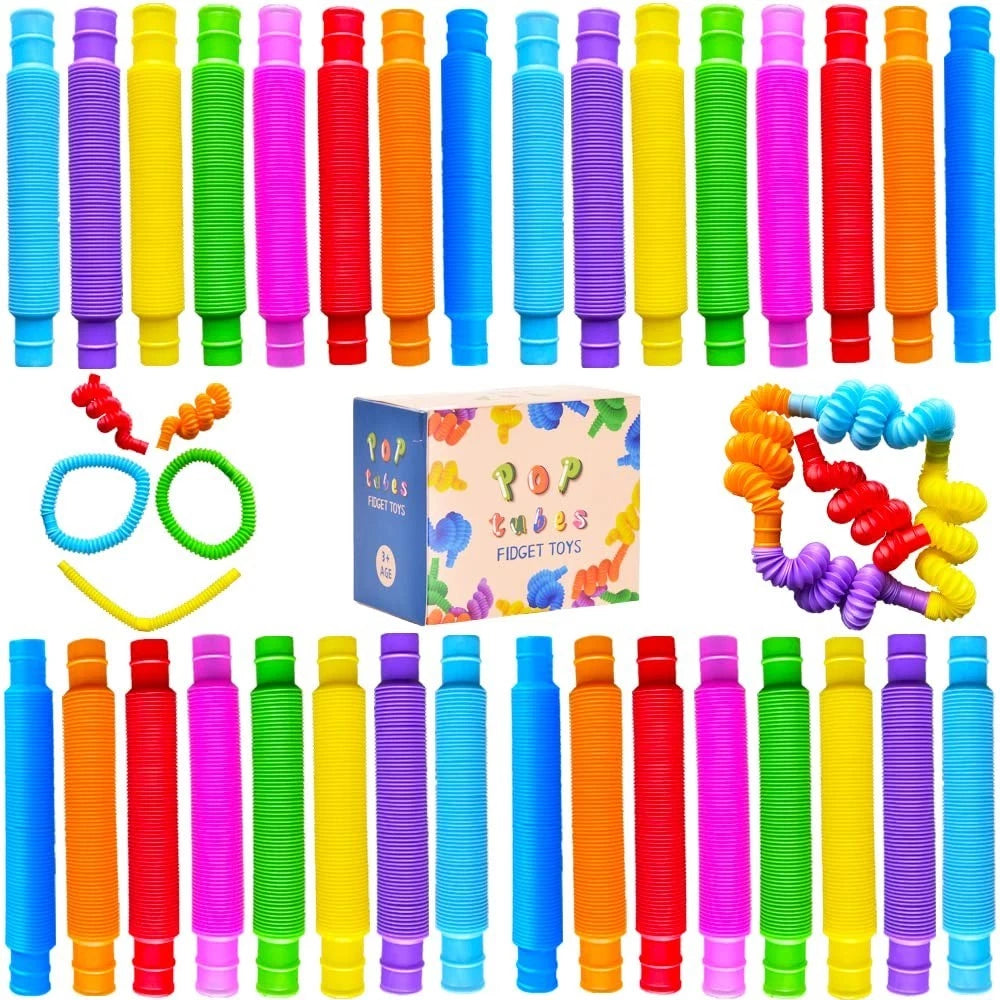 32Pack Pop Tubes Fidget Tubes for Children and Adult Sensory Fidget Toy Set for