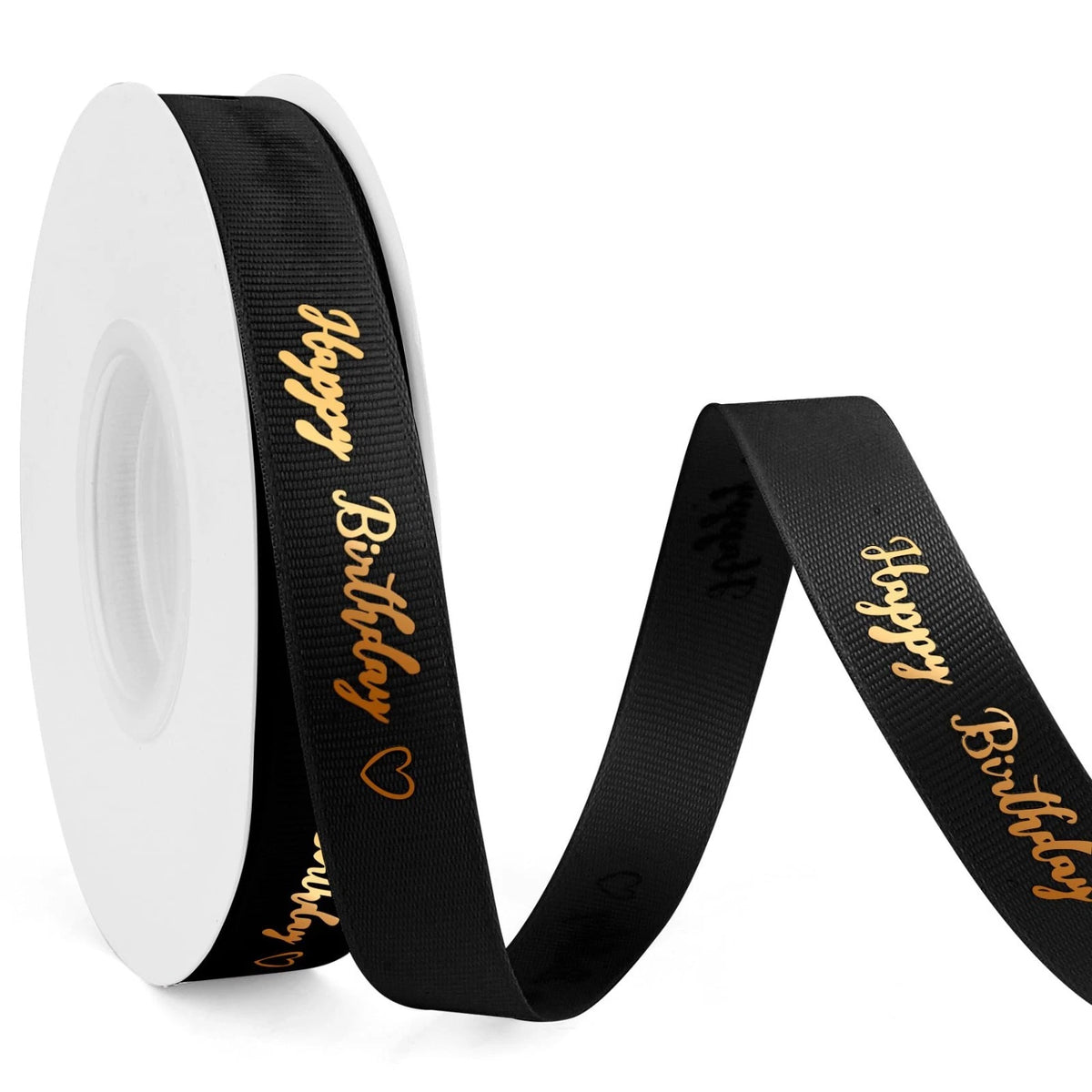 Happy Birthday Grosgrain Ribbon - 5/8 Inch, 25 Yards Black for Gift Wrapping