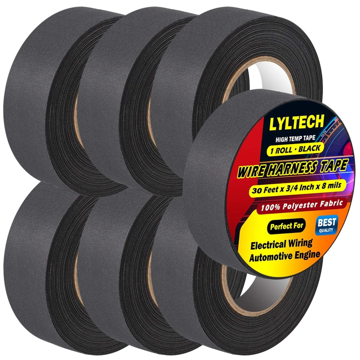 Wire Harness Tape 7 Rolls-Total 328 FT, Polyester Fabric,Flame Retardant,at 257?