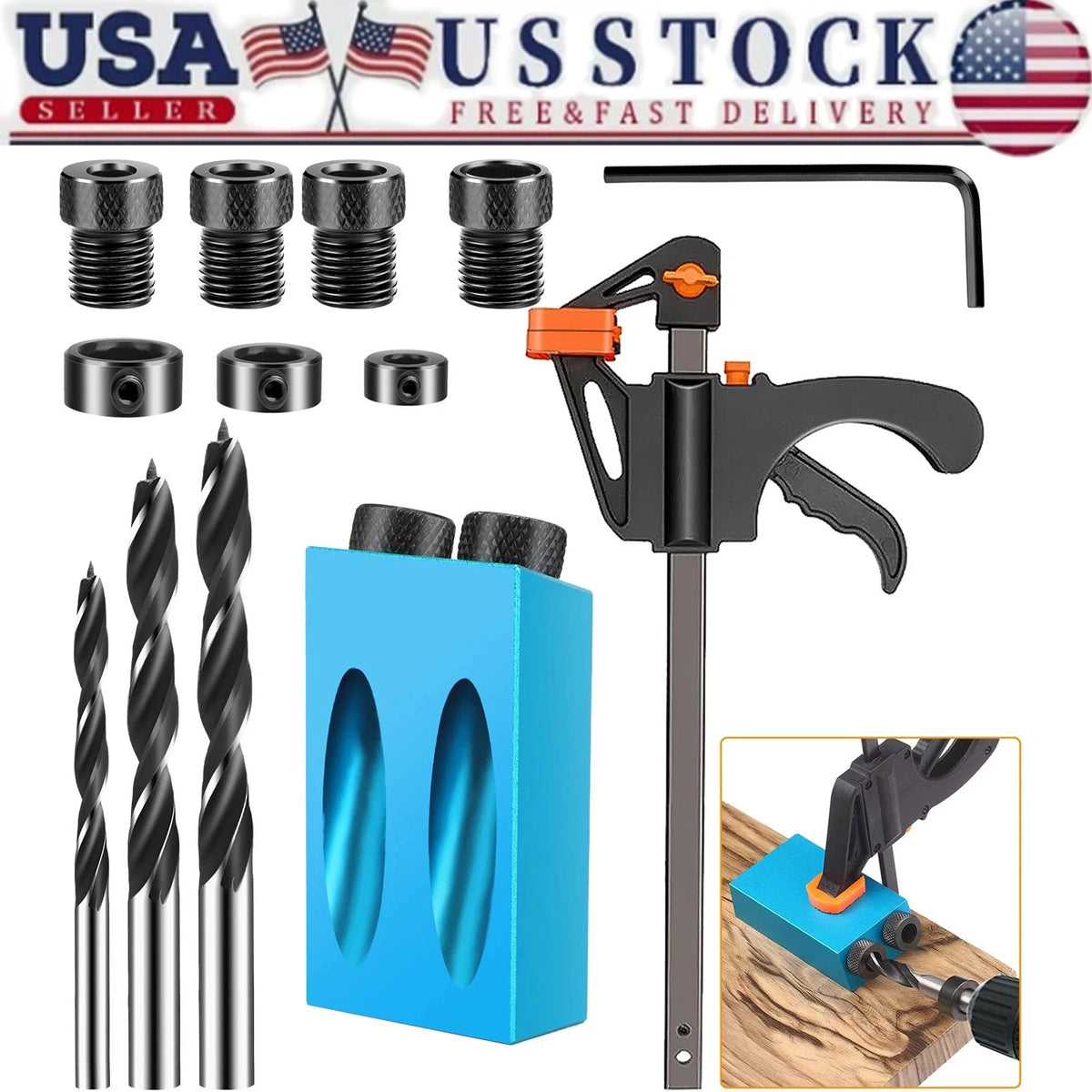 15 Pcs Pocket Hole Jig Kit 15 Degree Angle Drill Guide for Woodworking