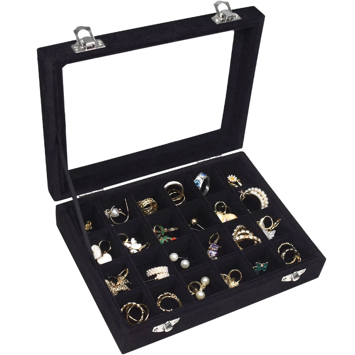 Velvet Jewelry Box 24 Grid Jewelry Ring Display Organiser Box Tray Holder Case