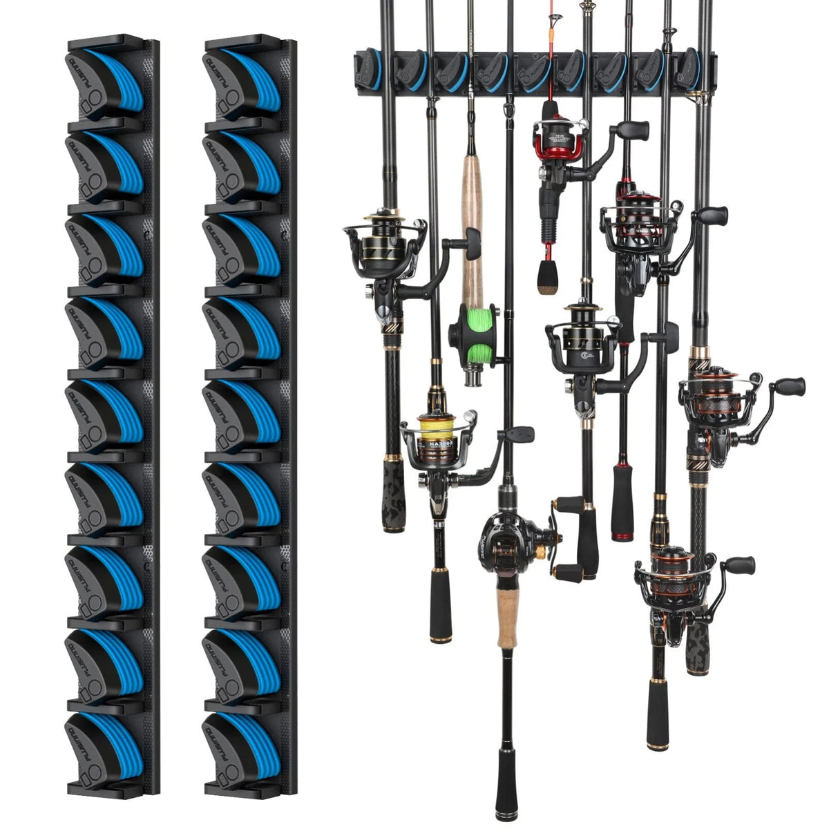 Fishing Rod Rack Vertical Wall Mounted 2 Pack Holds Up to 18 Rods