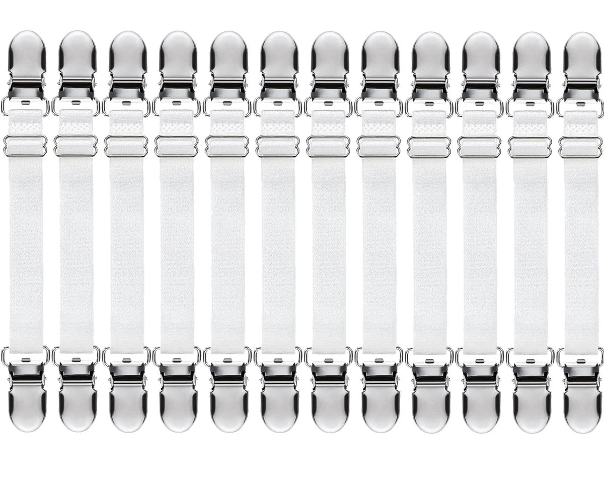 Bed Sheet Clips Straps Adjustable Mattress Corner Holders 12 Pcs White