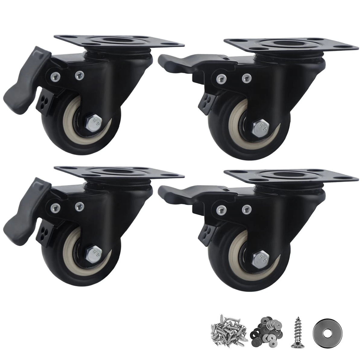 2 Inch Caster Wheels Set of 4 Heavy Duty PU Swivel Casters with Brake