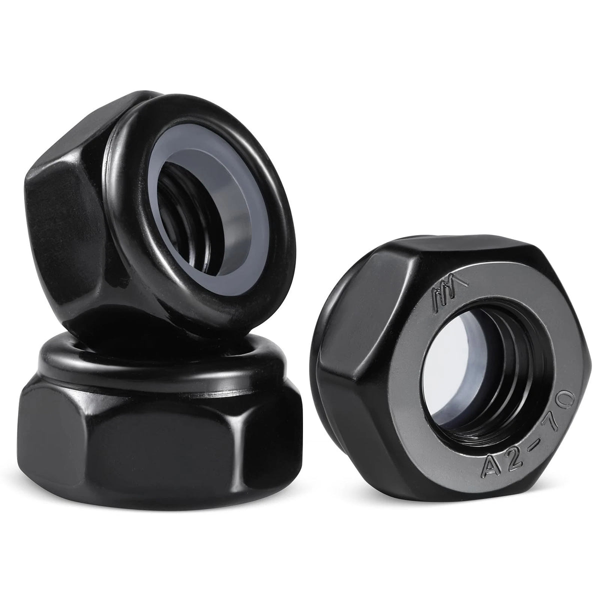 50Pcs M8-1.25 Lock Nuts, Nylon Insert Locknuts 304 Stainless Steel A2-70 Black