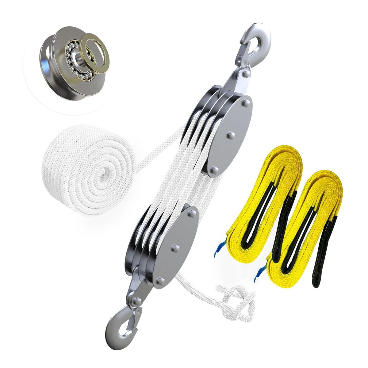 Upgraded Rope Pulley Hoist 4400 LB, 8:1 Pulley Block and Tackle System, Pulley B