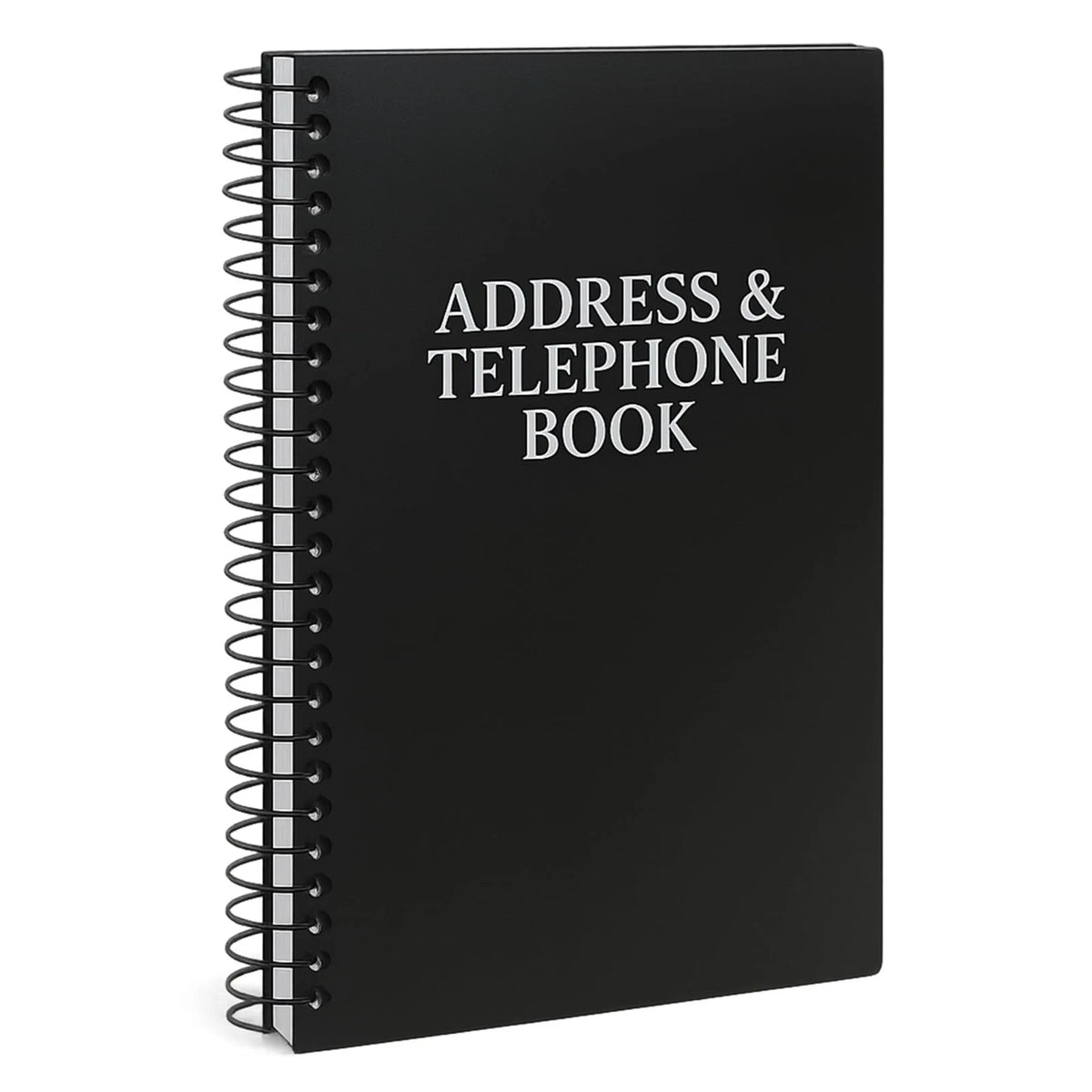 Spiral-Bound Address and Telephone Book with Plastic Cover, Black