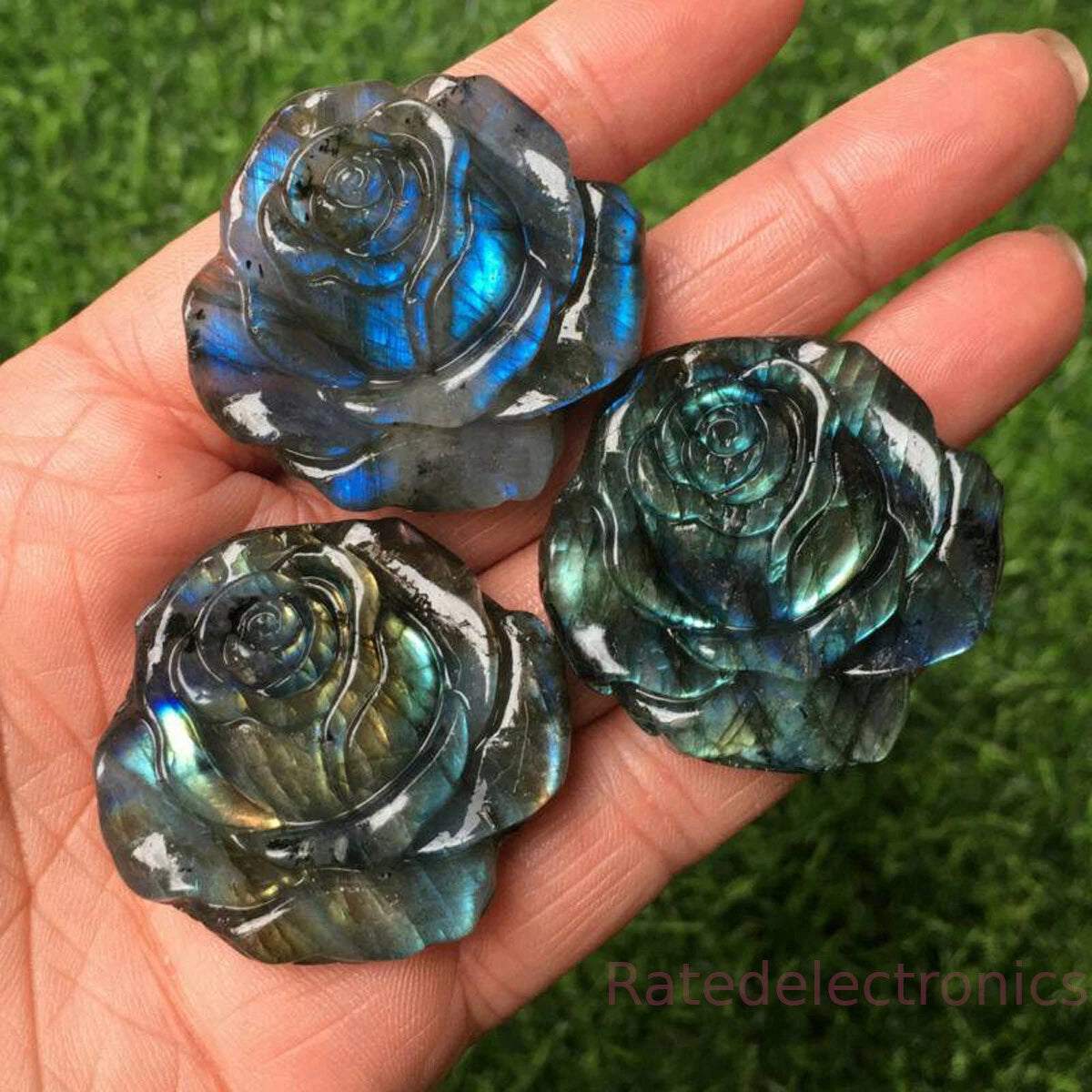 Beautiful Natural Labradorite Hand Carved Bright roses Quartz Crystal Healing US