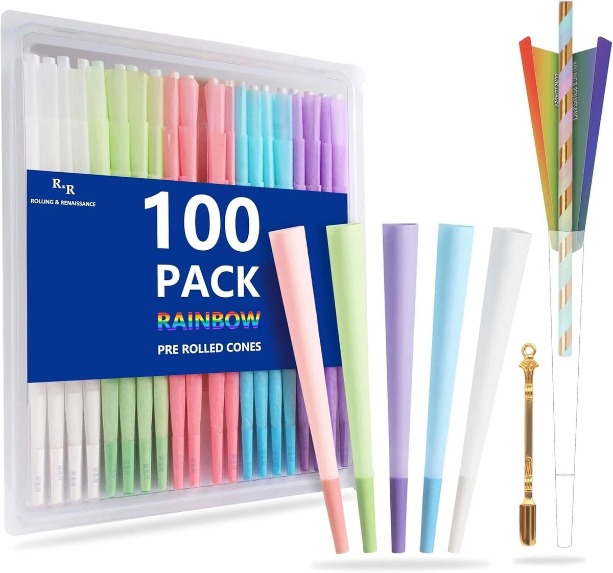 100 Pack Colorful Rolling Papers Pre Rolled Cones King Size 108Mm King Size