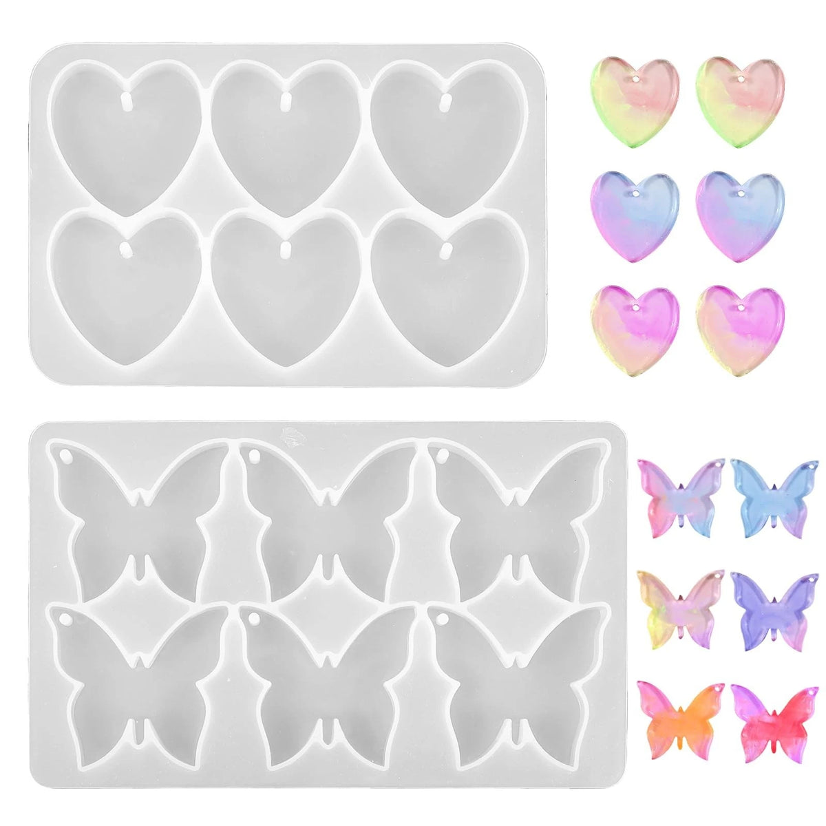 Butterfly Molds Silicone, 2 Pack Fondant Molds 6 Grids Epoxy Resin Mold with Hol