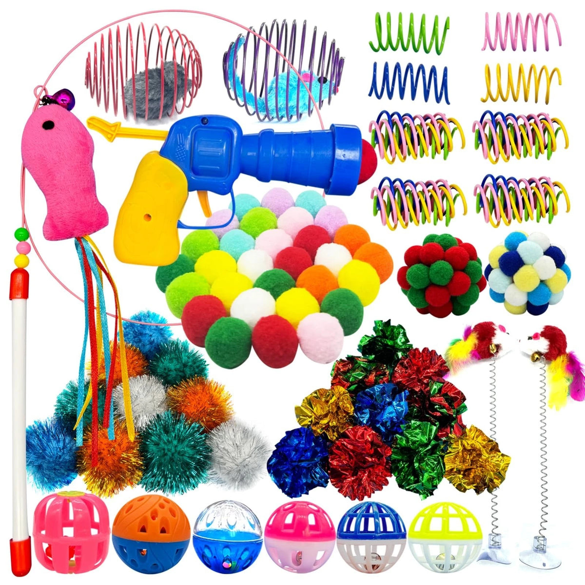 Colorful Cat Toys Bulk for Indoor Cats, 84 Pcs Interactive Kitten Toys | For ...