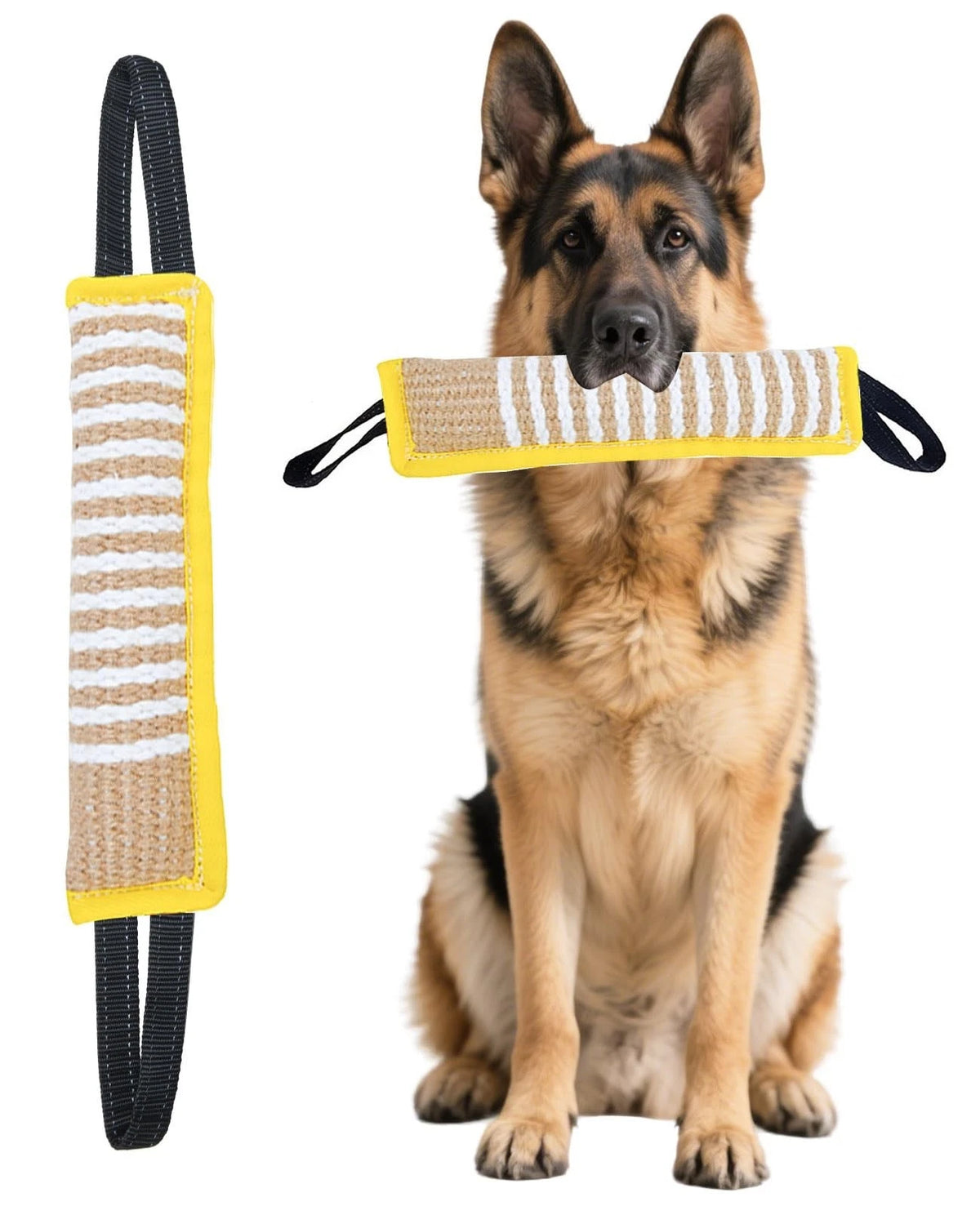 Clysoru Squeaky Tug Toy for Dogs Jute with 2 Strong Handles Lasting black