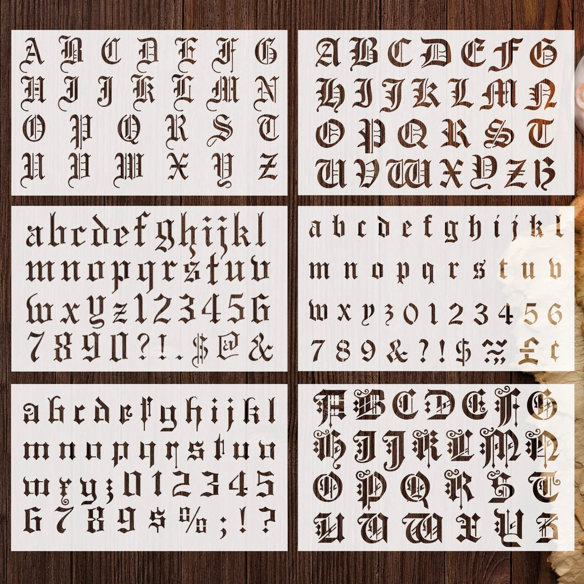 8 Pieces Lettering Stencils Calligraphy Letter Stencils Gothic Font Stencil Temp
