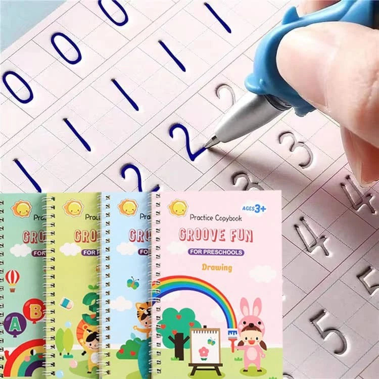 Handwriting Book Practice for Kids,Reusable Grooved Handwriting Books, Wri