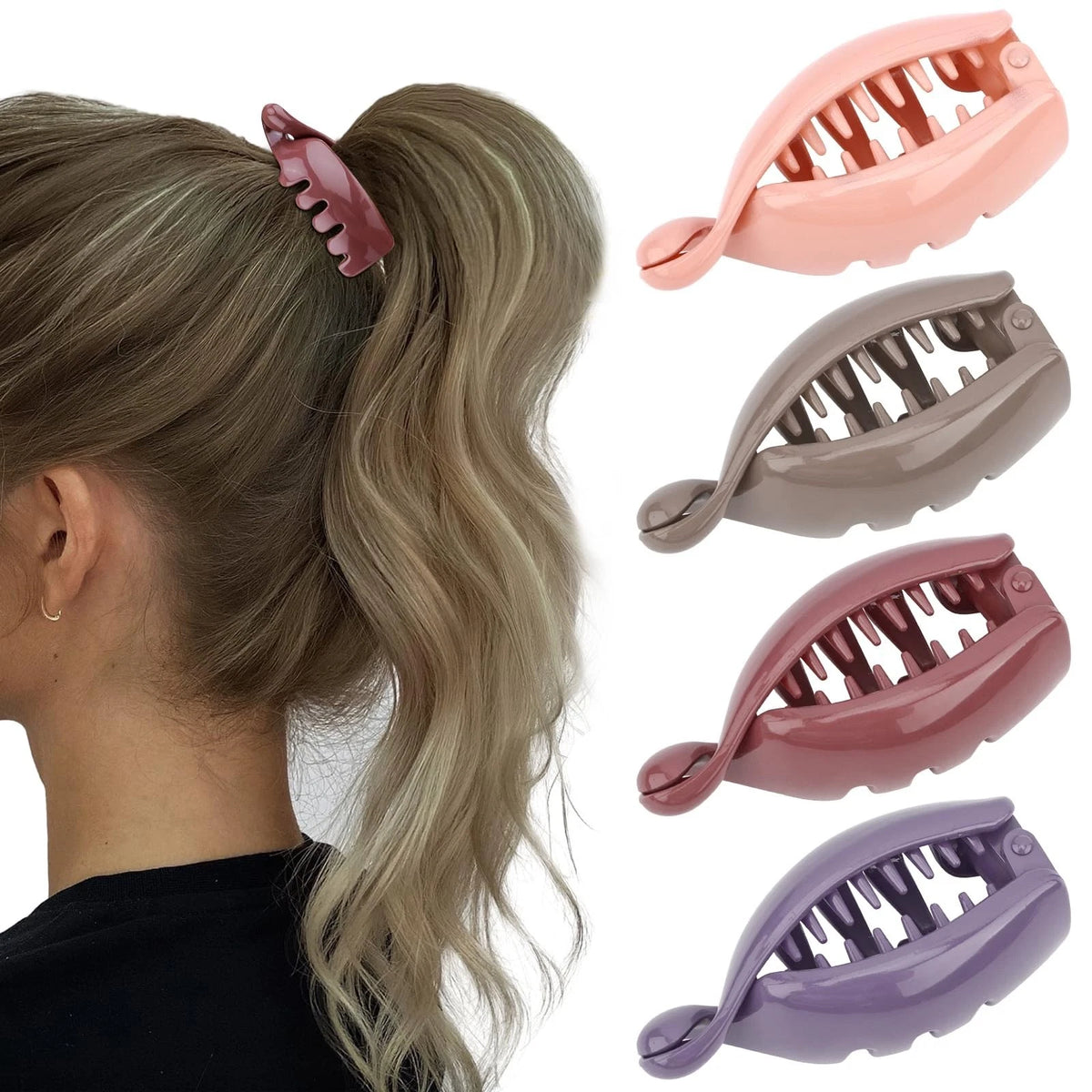 4PCS Small Banana Clip for High Ponytail, Banana Clips for Thin Hair Strong Hold